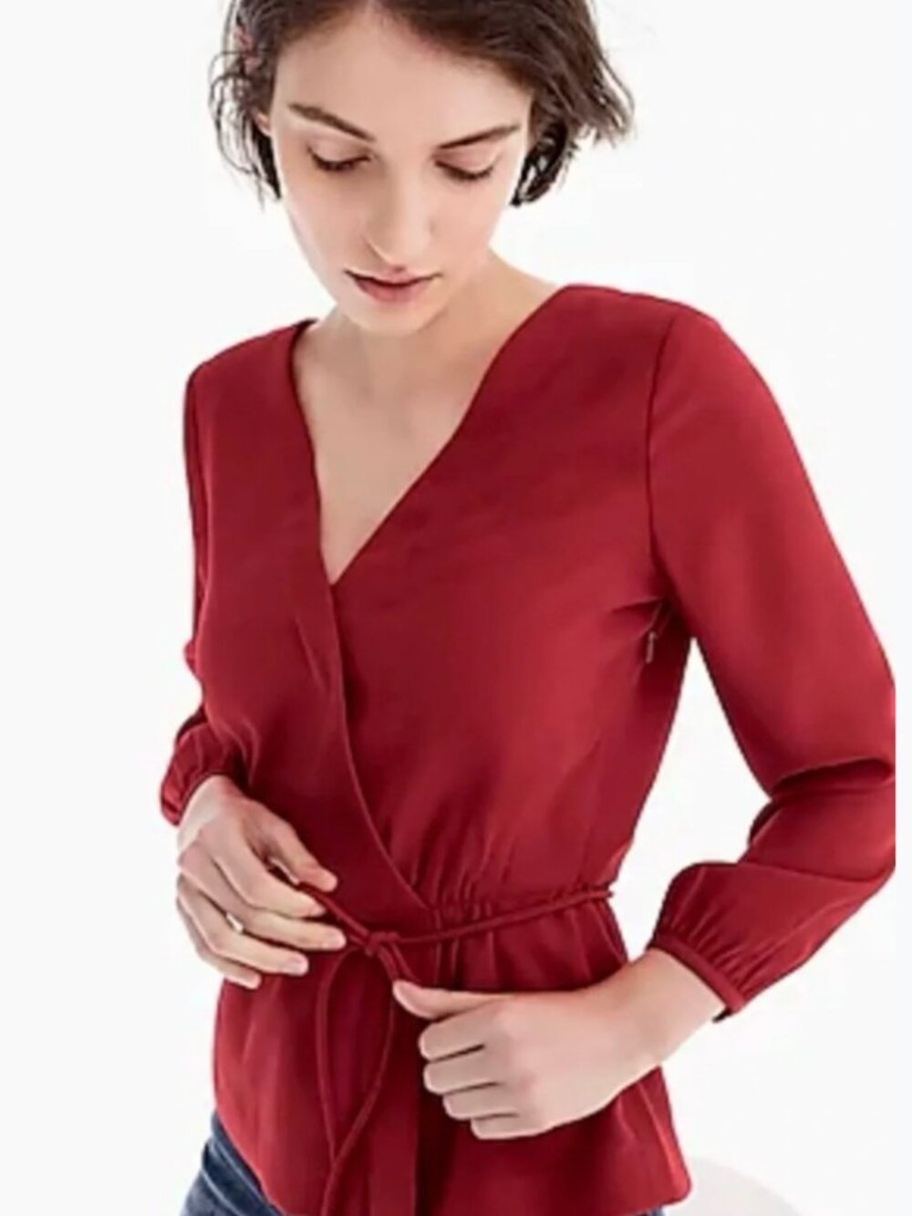 NWT J.Crew Drapey Crepe Faux-Wrap Top Red Burgundy 6